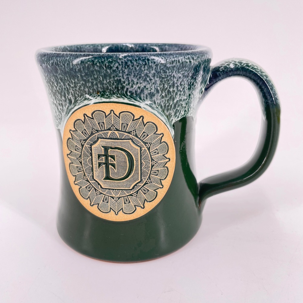 Deneen Pottery Mug Dearborn Inn Monogram Michigan Ford Forest Green Drip Glaze